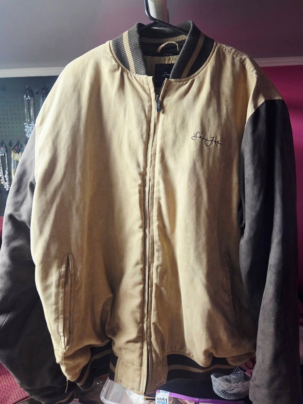 Sean John Tan Body Brown Sleeve Bomber Jacket